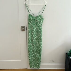 ZARA Printed Corsetry-Inspired Dress Green White Floral Size XS